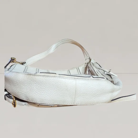 Michael Michael Kors Pebbled Leather Hobo Bag White Gold Tassel Crossbody - Picture 3 of 11